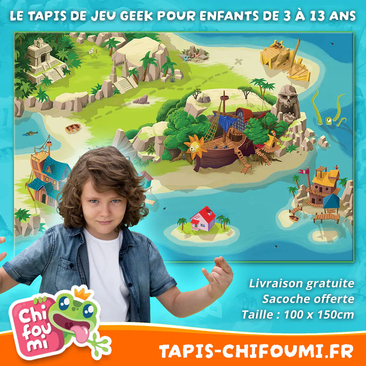 Tapis de jeu pirate “Tortuga Bay” - 150x100cm tapis-chifoumi