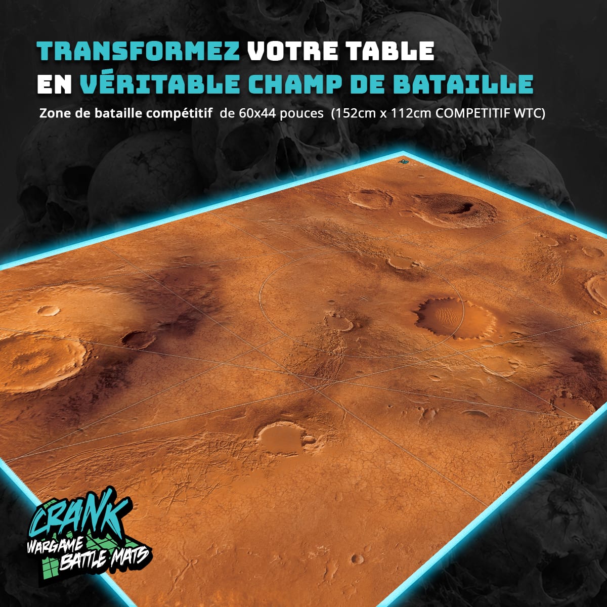 Mars 60x44 Avec zone de déploiement Wh40k - Tapis de jeu compétitif Battle mat crank-wargame