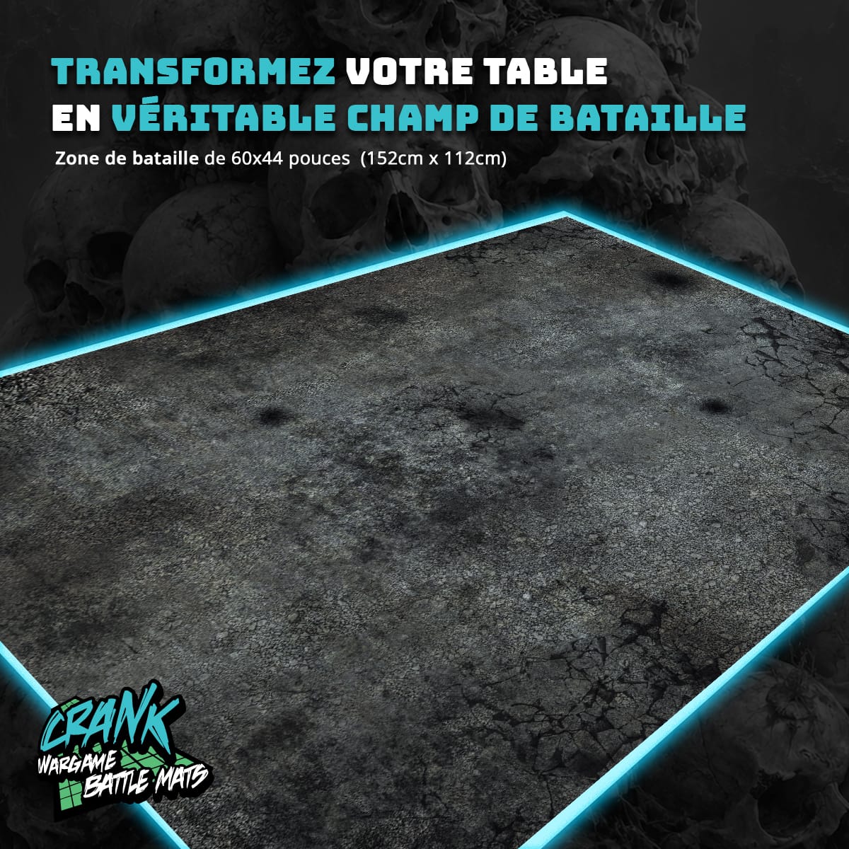 Béton - 60X44 - Game mat Wargame Battle mat crank-wargame