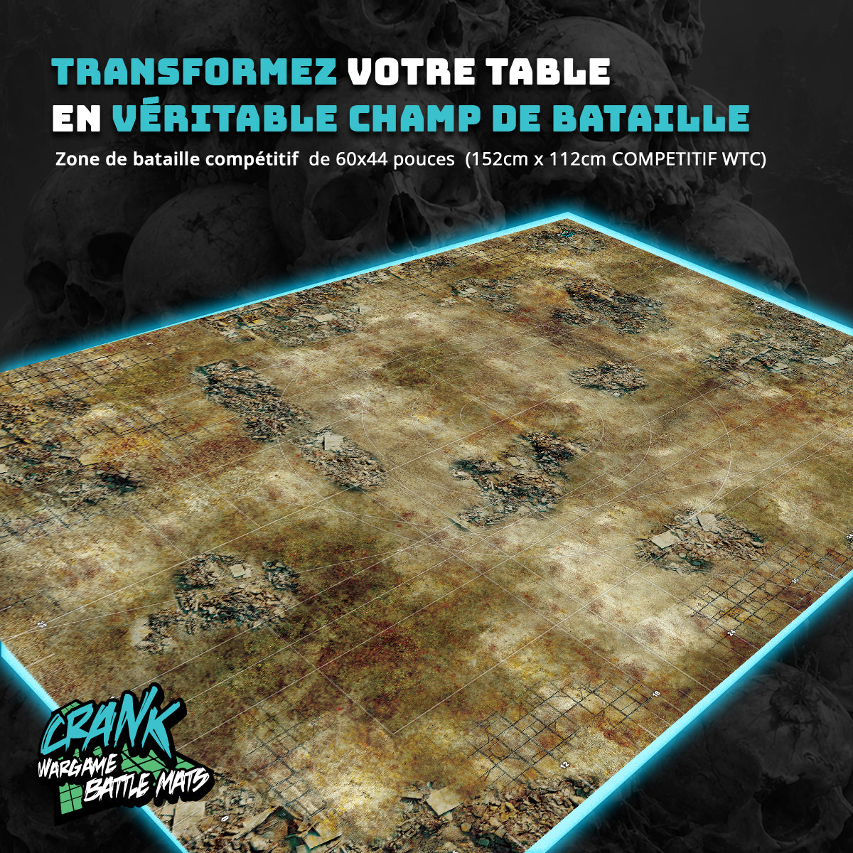 Battlezone 60x44 Avec zone de déploiement Wh40k - Tapis de jeu compétitif