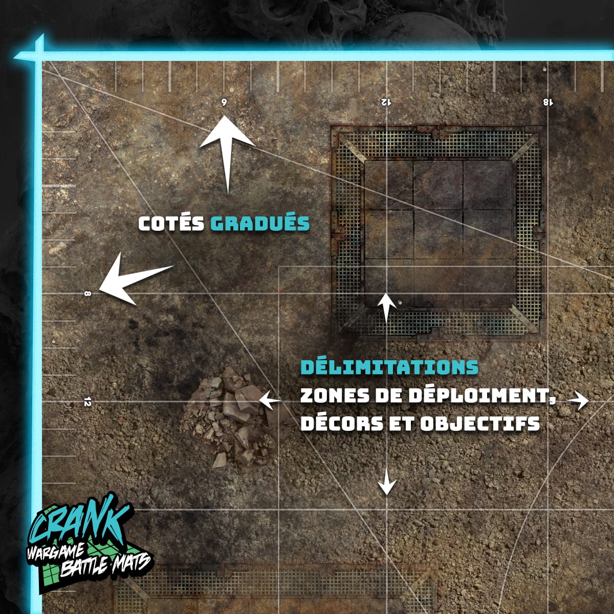 Tapis de jeu - 60x44 - Recto/Verso- Tapis de jeu compétitif - Desert / Fog Zone Battle mat crank-wargame