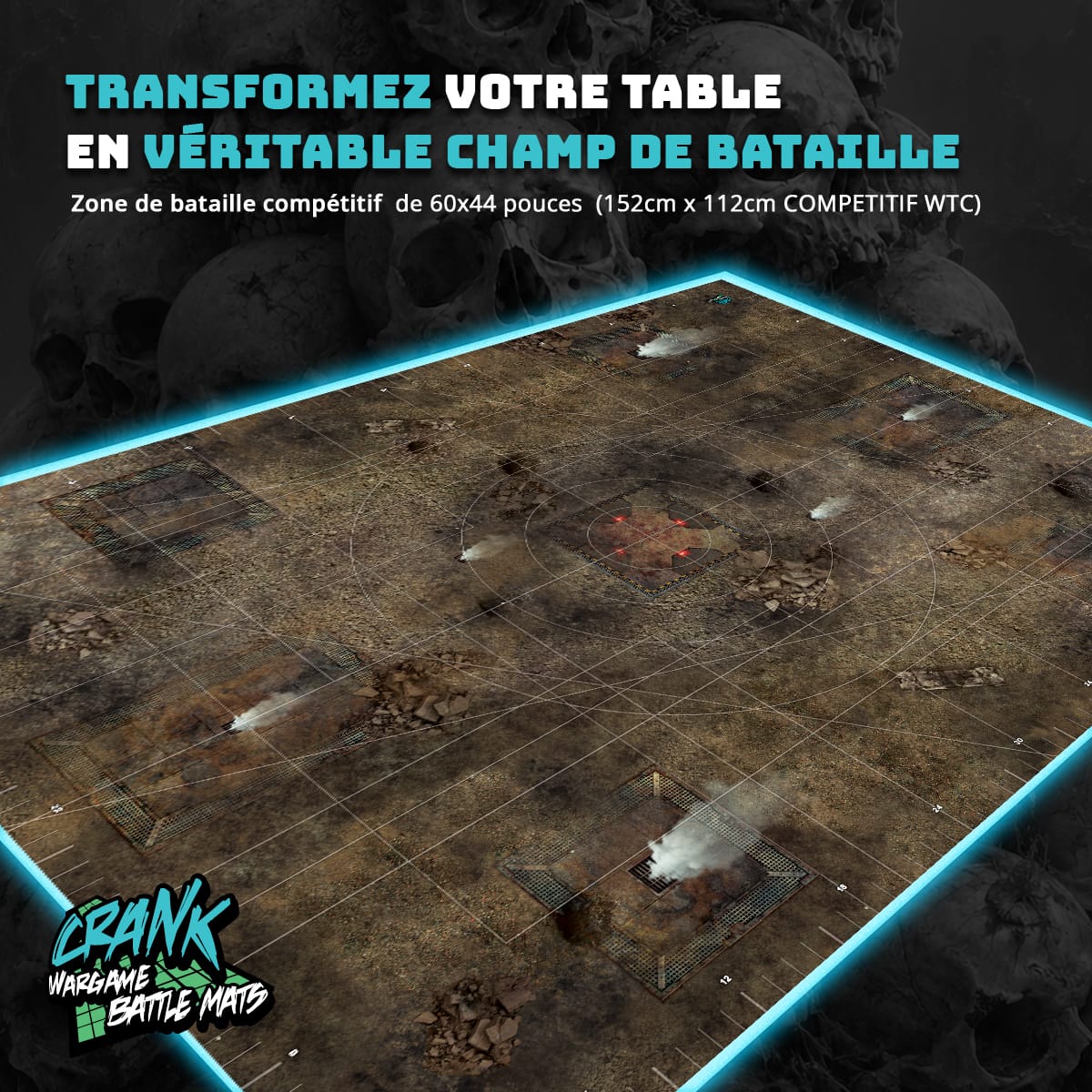 Tapis de jeu - 60x44 - Recto/Verso- Tapis de jeu compétitif - Desert / Fog Zone Battle mat crank-wargame