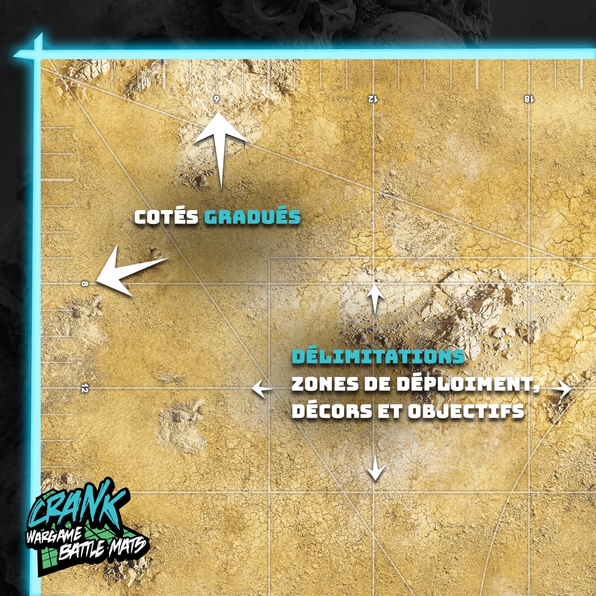 Desert 60x44 Avec zone de déploiement Wh40k - Tapis de jeu compétitif Battle mat crank-wargame